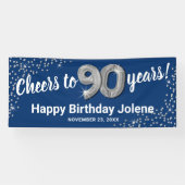 ブルー シルバー グリッター 90歳の誕生日バナー 横断幕 (横)