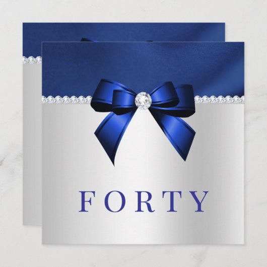 ブルー、シルバー、ダイヤモンド40歳の誕生日 招待状 (正面/裏面)