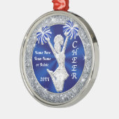ブルー、シルバー、チアリーダパーソナライズされたーオーナメント メタルオーナメント (左)