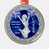 ブルー、シルバー、チアリーダパーソナライズされたーオーナメント メタルオーナメント (正面)