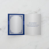 ブルー、シルバー フラワーズ、ハート ウェディング サンクス カード (内部)