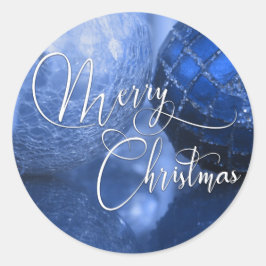 ブルー シルバー ホワイト メリークリスマス グリーティング ラウンドシール