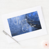 ブルー・シルバー・ホワイト・メリークリスマス・グリーティング 長方形シール (封筒)