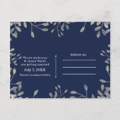 ブルー＆シルバー ボタニカル ウェディング セーブ・ザ・デート 案内ポストカード (裏面)