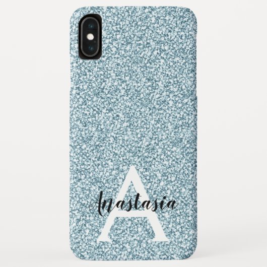 ブルー+シルバー+ラメ+モノグラム+ネーム Case-Mate iPhoneケース (裏面)