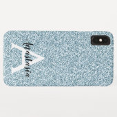 ブルー+シルバー+ラメ+モノグラム+ネーム Case-Mate iPhoneケース (裏面(横))