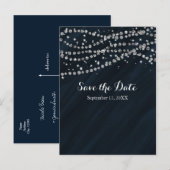 ブルー＆シルバー 偽ダイヤモンドの輝き Save The Date 案内ポストカード (正面/裏面)