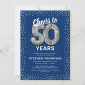 ブルー&シルバー 50歳の誕生日招待状 招待状 (正面)
