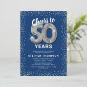 ブルー&シルバー 50歳の誕生日招待状 招待状 (スタンド正面)