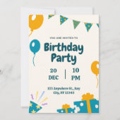 ブルー シンプル バースデー インビテーション (正面)