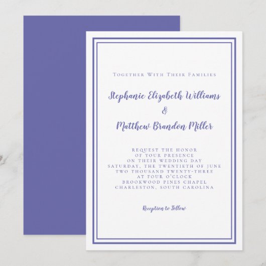 ブルー シンプル ミニマリスト モダン ウェディング 招待状 (正面/裏面)