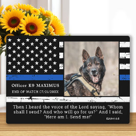 ブルー・シン・ライン警官 K9 警察犬追悼記念 フォトプラーク