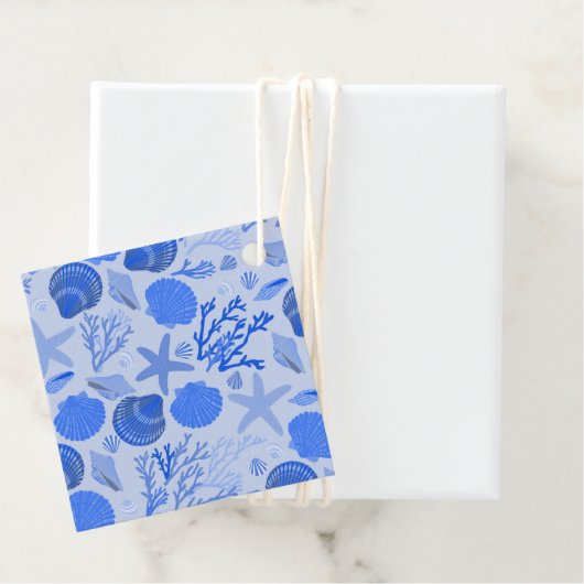 ブルー シーシェルズ ビーチ カラフル キュート オーダーメイド フェイバータグ (インサイチュ)