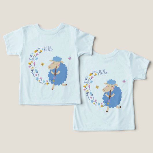 ブルー・シープにハロー 子供Tシャツ (デザイン正面&裏面)