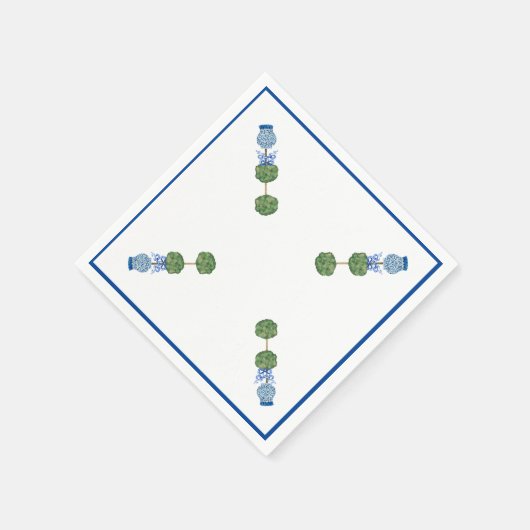 ブルー・ジンジャー・ジャーのある庭の装飾品 スタンダードカクテルナプキン (角)