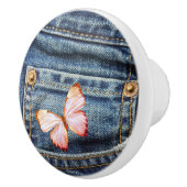 ブルー・ジーンズのデニムの一見およびかわいらしい蝶 セラミックノブ (右)