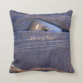 ブルー・ジーンズの小型のモノグラムの名前のカッコいいの電話 クッション