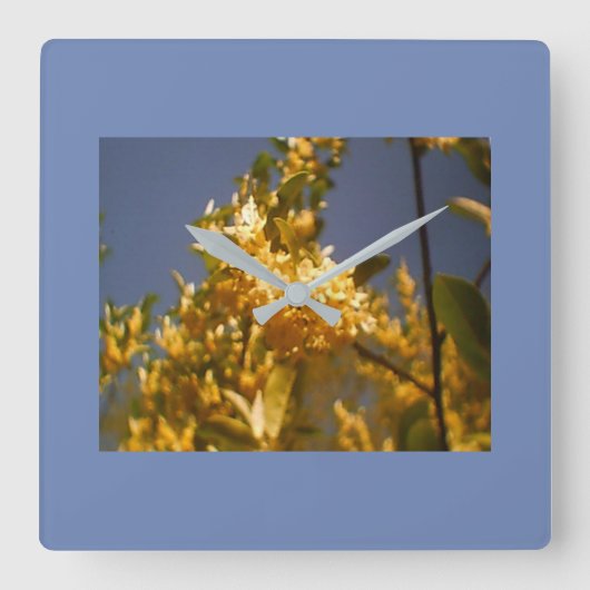 ブルー・スカイズ・フローラル スクエア壁時計 (正面)