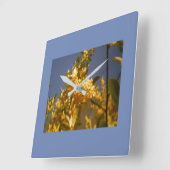 ブルー・スカイズ・フローラル スクエア壁時計 (傾斜)