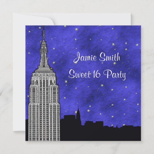 ブルー スターリー BG NYC ESB スカイライン シルエット Sweet 16 招待状 (正面)