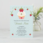 ブルー ストロベリー カップケーキ 誕生日 フォト 招待状 (スタンド正面)