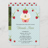 ブルー ストロベリー カップケーキ 誕生日 フォト 招待状 (正面/裏面)