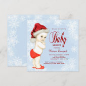 ブルー スノーフレーク クリスマス ベイビー シャワー 招待状 (正面/裏面)