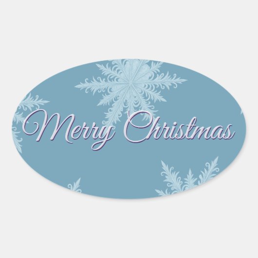 ブルー スノーフレーク クリスマス 楕円形シール (正面)