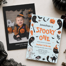 ブルー・スパイキー・ハロウィン1歳の誕生日おめでとうボーイ 招待状