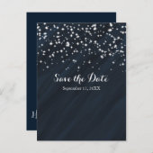 ブルー&スパークルスターエレガントズグラマー日付を保存 案内ポストカード (正面/裏面)