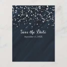 ブルー＆スパークルスターズ エレガント グラマラス セーブ・ザ・デート 案内ポストカード