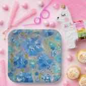 ブルー セレブレーション フラワル 9" スクエア ペーパー プレート (パーティー)