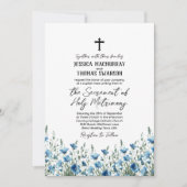 ブルー&セージBohoシックなワイルドフラワーカトリック結婚ズ 招待状 (正面)