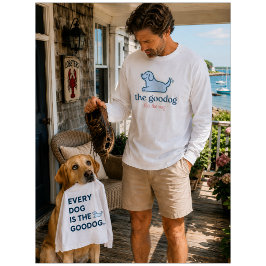 ブルー・セールサック＋スマイリング・ドッグ・シルエット・メンズ Tシャツ