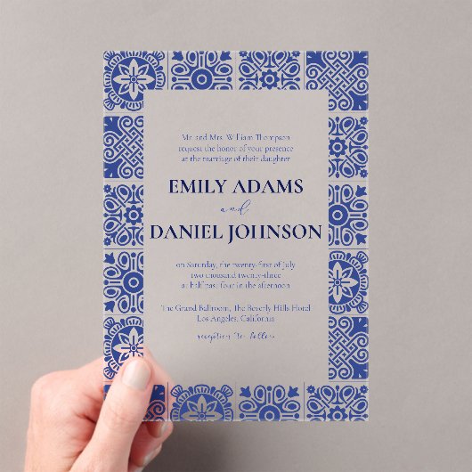 ブルー・タルヴェラ スペイン メキシコ 目的地 ウェディング アクリル招待状 (インサイチュ (ポータブル))