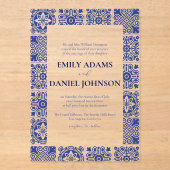 ブルー・タルヴェラ スペイン メキシコ 目的地 ウェディング アクリル招待状 (正面)