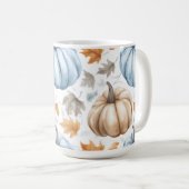 ブルー&タンウォータカラー秋秋カボチャ コーヒーマグカップ (正面右)