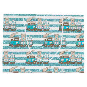 ブルー&タングリッタールック男の赤ちゃんテディベアーズトレイン ラージペーパーバッグ (裏面)