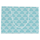 ブルー&タングリッタールック男の赤ちゃんテディベアーズトレイン ラージペーパーバッグ (裏面)