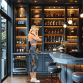 ブルー&タンデニムパッチワークカスタム文字&ロゴ カプリレギンス