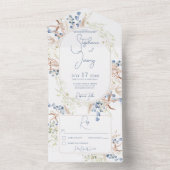 ブルー&タン乾燥ボホフラワーホワイトNoディナー オールインワン招待状 (内側)