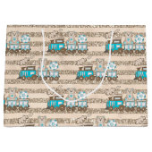 ブルー&タン水色男の赤ちゃん列車 ラージペーパーバッグ (正面)