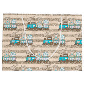 ブルー&タン水色男の赤ちゃん列車 ラージペーパーバッグ (裏面)