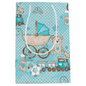 ブルー&タン男の赤ちゃんベアートレインボールブロック ミディアムペーパーバッグ (正面)