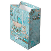 ブルー&タン男の赤ちゃんベアートレインボールブロック ミディアムペーパーバッグ (裏面アングル)