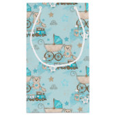 ブルー&タン男の赤ちゃんPRAMベアトレイン スモールペーパーバッグ (裏面)