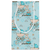 ブルー&タン男の赤ちゃんPRAMベアトレイン スモールペーパーバッグ (正面)