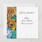 ブルー・ターコイズのサンフラワーパーティーのモノグラム セーブザデート (裏面)