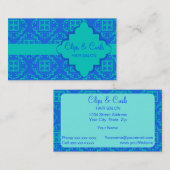 ブルー&ターコイズアクアアラベスクモロッコグラフィック 名刺 (正面/裏面)