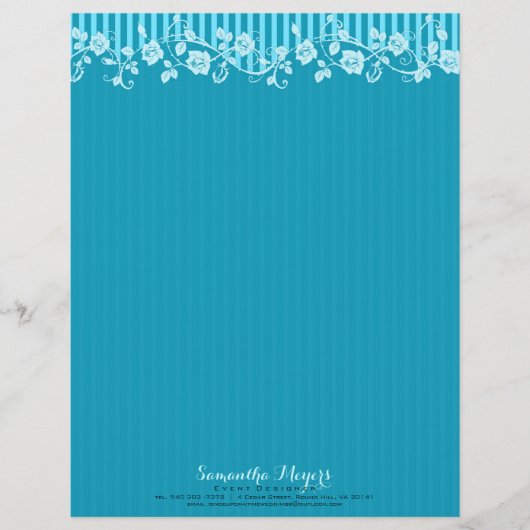 ブルー&ターコイズストライプ&フローラレース2 レターヘッド (正面)